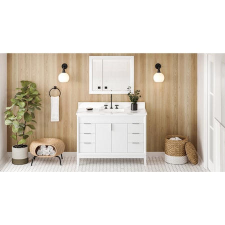 Jeffrey Alexander 48In. White Theodora Vanity, Calacatta Vienna Quartz Vanity Top, Undermount Rectangle Bowl VKITTHE48WHCQR